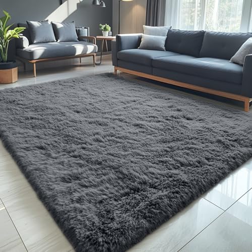 OLANLY 5x8 Machine Washable Large Area Rugs for Living Room  Bedroom  Soft Fluffy Shaggy Bedside Rug  Indoor Floor Carpet for Kids Girls and Boys  Dorms  Nursery  Home Decor Aesthetic  Grey
