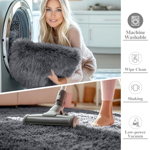 OLANLY Area Rugs for Living Room Bedroom  Machine Washable 4x5 9 ft Soft Fluffy Shaggy Bedside Rug  Indoor Floor Carpet for Kids Girls and Boys  Dorms  Nursery Rooms  Home Decor Aesthetic  Grey