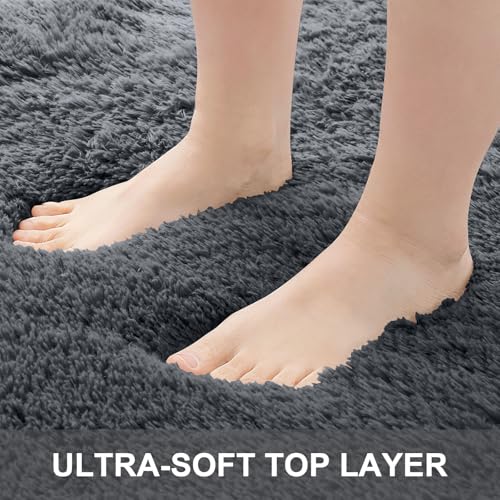 OLANLY Area Rugs for Living Room Bedroom  Machine Washable 4x5 9 ft Soft Fluffy Shaggy Bedside Rug  Indoor Floor Carpet for Kids Girls and Boys  Dorms  Nursery Rooms  Home Decor Aesthetic  Grey