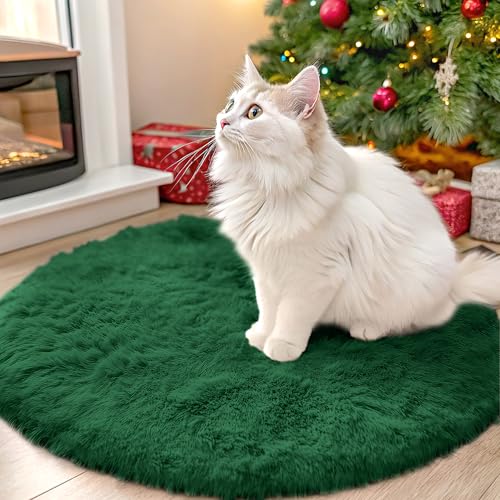 OLANLY Dark Green Round Rugs for Bedroom   Machine Washable  2 ft Circle Area Rugs for Living Room  Soft and Fluffy Shaggy Carpet for Teen Girls and Boys  Nursery Rooms  Dorms  Home Decor Aesthetic