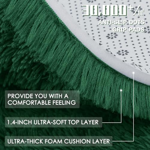 OLANLY Dark Green Round Rugs for Bedroom   Machine Washable  2 ft Circle Area Rugs for Living Room  Soft and Fluffy Shaggy Carpet for Teen Girls and Boys  Nursery Rooms  Dorms  Home Decor Aesthetic