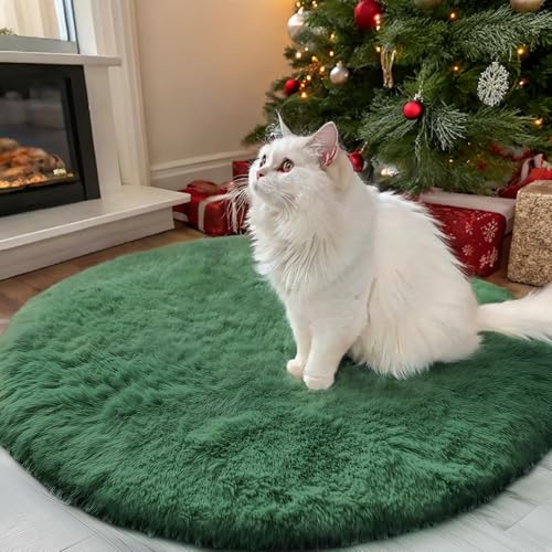 OLANLY Dark Green Round Rugs for Bedroom   Machine Washable  3 ft Circle Area Rugs for Living Room  Soft and Fluffy Shaggy Carpet for Teen Girls and Boys  Nursery Rooms  Dorms  Home Decor Aesthetic