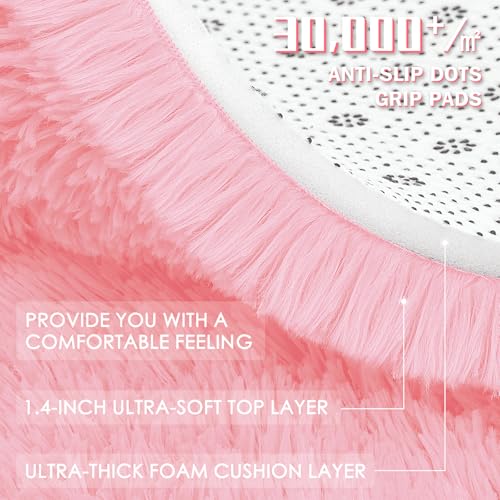 OLANLY Pink Round Rugs for Bedroom   Machine Washable  4 ft Circle Area Rugs for Living Room  Soft and Fluffy Shaggy Carpet for Teen Girls and Boys  Nursery Rooms  Dorms  Home Decor Aesthetic