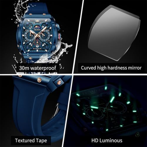 OLEVS Mens Watches Stylish Chronograph Waterproof Luminous Silicon Strap Multifunction Watches for Men Business White Men Wrist Watch