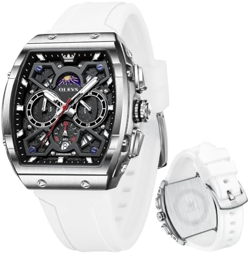 OLEVS Mens Watches Stylish Chronograph Waterproof Luminous Silicon Strap Multifunction Watches for Men Business White Men Wrist Watch