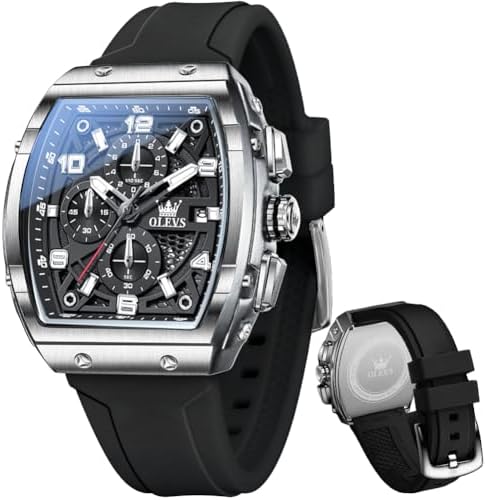 OLEVS Mens Watches Stylish Chronograph Waterproof Luminous Silicon Strap Multifunction Watches for Men Business White Men Wrist Watch