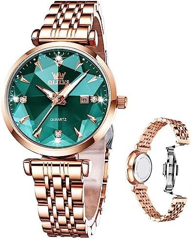 OLEVS Women Watches Simple Dress Ladies Watch Rose Gold Stainless Steel Watch Waterproof Quartz Date Luxury Diamond Small Wristwatch Fashion Analog Female Reloj Mujer Blue White Green Red Yellow Face