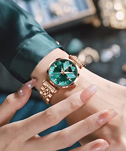 OLEVS Women Watches Simple Dress Ladies Watch Rose Gold Stainless Steel Watch Waterproof Quartz Date Luxury Diamond Small Wristwatch Fashion Analog Female Reloj Mujer Blue White Green Red Yellow Face