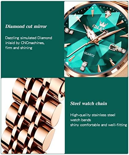 OLEVS Women Watches Simple Dress Ladies Watch Rose Gold Stainless Steel Watch Waterproof Quartz Date Luxury Diamond Small Wristwatch Fashion Analog Female Reloj Mujer Blue White Green Red Yellow Face
