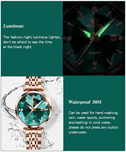 OLEVS Women Watches Simple Dress Ladies Watch Rose Gold Stainless Steel Watch Waterproof Quartz Date Luxury Diamond Small Wristwatch Fashion Analog Female Reloj Mujer Blue White Green Red Yellow Face