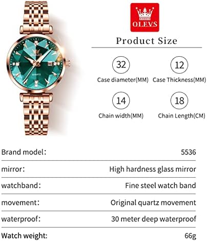 OLEVS Women Watches Simple Dress Ladies Watch Rose Gold Stainless Steel Watch Waterproof Quartz Date Luxury Diamond Small Wristwatch Fashion Analog Female Reloj Mujer Blue White Green Red Yellow Face