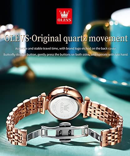 OLEVS Women Watches Simple Dress Ladies Watch Rose Gold Stainless Steel Watch Waterproof Quartz Date Luxury Diamond Small Wristwatch Fashion Analog Female Reloj Mujer Blue White Green Red Yellow Face