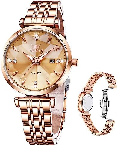 OLEVS Women Watches Simple Dress Ladies Watch Rose Gold Stainless Steel Watch Waterproof Quartz Date Luxury Diamond Small Wristwatch Fashion Analog Female Reloj Mujer Blue White Green Red Yellow Face