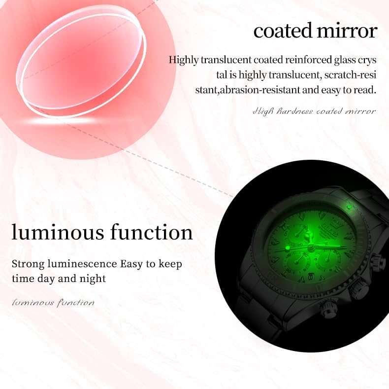 OLEVS Womens Watch Fashion Dress Diamond Female Watches for Ladies Analog Quartz Stainless Steel Waterproof Luminous Day Date Two Tone Wristwatch