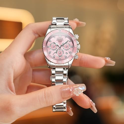 OLEVS Womens Watch Fashion Dress Diamond Female Watches for Ladies Analog Quartz Stainless Steel Waterproof Luminous Day Date Two Tone Wristwatch