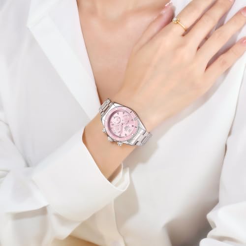 OLEVS Womens Watch Fashion Dress Diamond Female Watches for Ladies Analog Quartz Stainless Steel Waterproof Luminous Day Date Two Tone Wristwatch