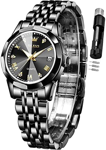 OLEVS Womens Watch Fashion Dress Diamond Female Watches for Ladies Analog Quartz Stainless Steel Waterproof Luminous Day Date Two Tone Wristwatch