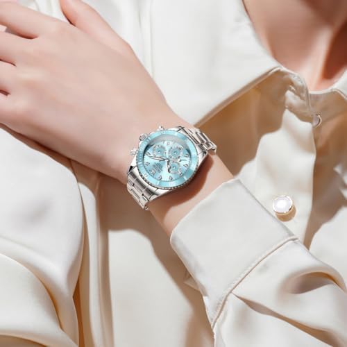 OLEVS Womens Watch Fashion Dress Diamond Female Watches for Ladies Analog Quartz Stainless Steel Waterproof Luminous Day Date Two Tone Wristwatch