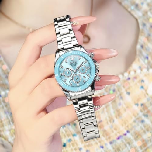 OLEVS Womens Watch Fashion Dress Diamond Female Watches for Ladies Analog Quartz Stainless Steel Waterproof Luminous Day Date Two Tone Wristwatch