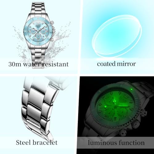 OLEVS Womens Watch Fashion Dress Diamond Female Watches for Ladies Analog Quartz Stainless Steel Waterproof Luminous Day Date Two Tone Wristwatch