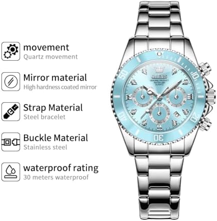 OLEVS Womens Watch Fashion Dress Diamond Female Watches for Ladies Analog Quartz Stainless Steel Waterproof Luminous Day Date Two Tone Wristwatch
