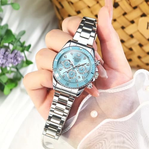 OLEVS Womens Watch Fashion Dress Diamond Female Watches for Ladies Analog Quartz Stainless Steel Waterproof Luminous Day Date Two Tone Wristwatch