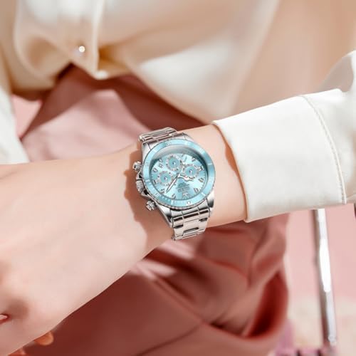 OLEVS Womens Watch Fashion Dress Diamond Female Watches for Ladies Analog Quartz Stainless Steel Waterproof Luminous Day Date Two Tone Wristwatch
