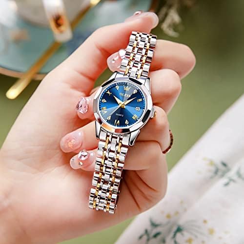 OLEVS Womens Watch Fashion Dress Diamond Female Watches for Ladies Analog Quartz Stainless Steel Waterproof Luminous Day Date Two Tone Wristwatch