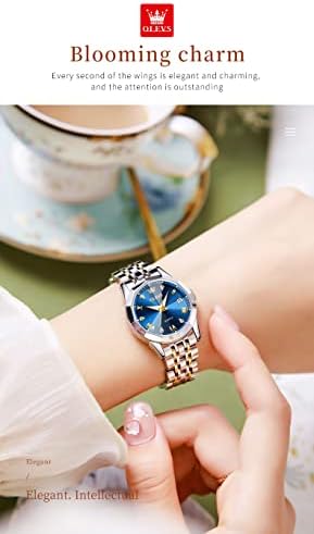 OLEVS Womens Watch Fashion Dress Diamond Female Watches for Ladies Analog Quartz Stainless Steel Waterproof Luminous Day Date Two Tone Wristwatch