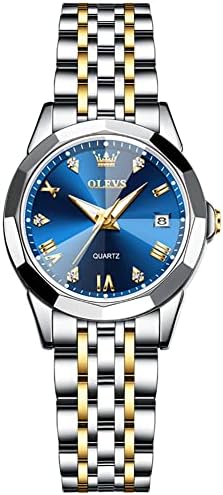 OLEVS Womens Watch Fashion Dress Diamond Female Watches for Ladies Analog Quartz Stainless Steel Waterproof Luminous Day Date Two Tone Wristwatch