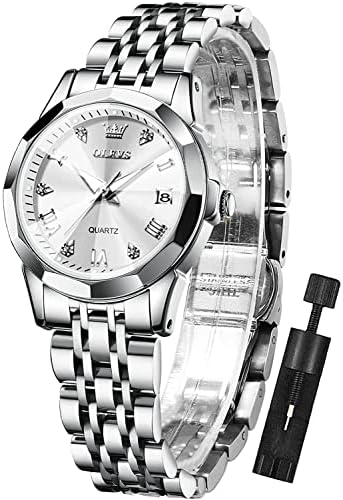OLEVS Womens Watch Fashion Dress Diamond Female Watches for Ladies Analog Quartz Stainless Steel Waterproof Luminous Day Date Two Tone Wristwatch
