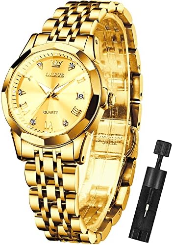 OLEVS Womens Watch Fashion Dress Diamond Female Watches for Ladies Analog Quartz Stainless Steel Waterproof Luminous Day Date Two Tone Wristwatch