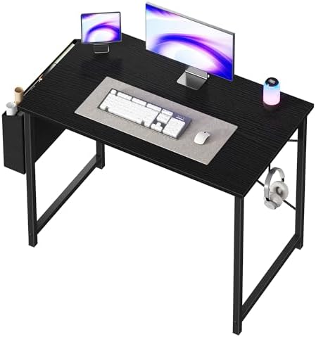 OLIXIS Computer Desk 40 Inch Home Office Desks for Small Spaces  Gaming Writing Study Work Table with Storage Bag and Headphone Hook for Bedroom  Rustic Brown
