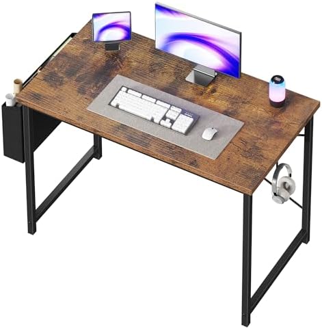 OLIXIS Computer Desk 40 Inch Home Office Desks for Small Spaces  Gaming Writing Study Work Table with Storage Bag and Headphone Hook for Bedroom  Rustic Brown