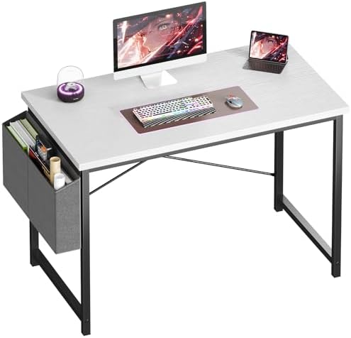 OLIXIS Computer Desk 40 Inch Home Office Desks for Small Spaces  Gaming Writing Study Work Table with Storage Bag and Headphone Hook for Bedroom  Rustic Brown