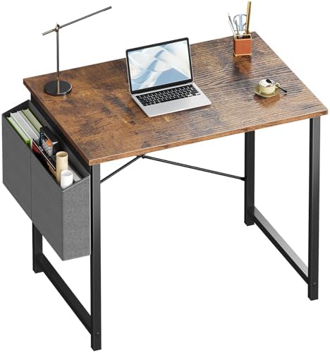 OLIXIS Computer Desk 40 Inch Home Office Desks for Small Spaces  Gaming Writing Study Work Table with Storage Bag and Headphone Hook for Bedroom  Rustic Brown