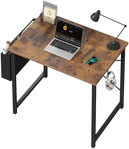 OLIXIS Computer Desk 40 Inch Home Office Desks for Small Spaces  Gaming Writing Study Work Table with Storage Bag and Headphone Hook for Bedroom  Rustic Brown