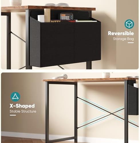 OLIXIS Computer Desk 40 Inch Home Office Desks for Small Spaces  Gaming Writing Study Work Table with Storage Bag and Headphone Hook for Bedroom  Rustic Brown