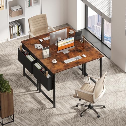OLIXIS Computer Desk 40 Inch Home Office Desks for Small Spaces  Gaming Writing Study Work Table with Storage Bag and Headphone Hook for Bedroom  Rustic Brown