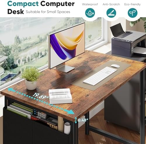 OLIXIS Computer Desk 40 Inch Home Office Desks for Small Spaces  Gaming Writing Study Work Table with Storage Bag and Headphone Hook for Bedroom  Rustic Brown
