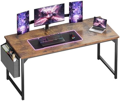 OLIXIS Computer Desk 40 Inch Home Office Desks for Small Spaces  Gaming Writing Study Work Table with Storage Bag and Headphone Hook for Bedroom  Rustic Brown