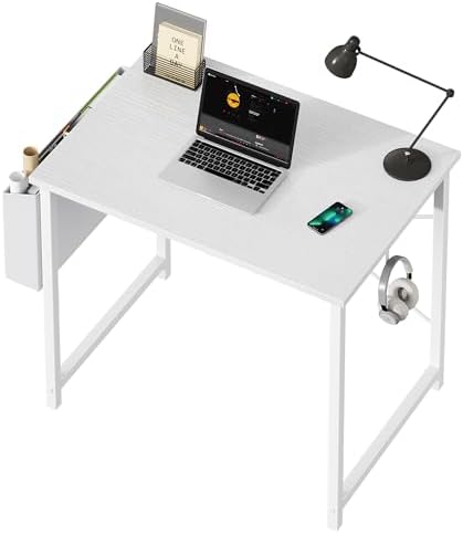 OLIXIS Computer Desk 40 Inch Home Office Desks for Small Spaces  Gaming Writing Study Work Table with Storage Bag and Headphone Hook for Bedroom  Rustic Brown
