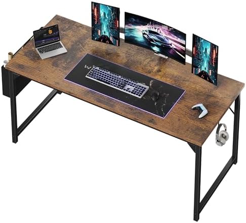 OLIXIS Computer Desk 40 Inch Home Office Desks for Small Spaces  Gaming Writing Study Work Table with Storage Bag and Headphone Hook for Bedroom  Rustic Brown