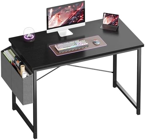 OLIXIS Computer Desk 40 Inch Home Office Desks for Small Spaces  Gaming Writing Study Work Table with Storage Bag and Headphone Hook for Bedroom  Rustic Brown
