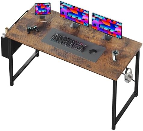 OLIXIS Computer Desk 40 Inch Home Office Desks for Small Spaces  Gaming Writing Study Work Table with Storage Bag and Headphone Hook for Bedroom  Rustic Brown