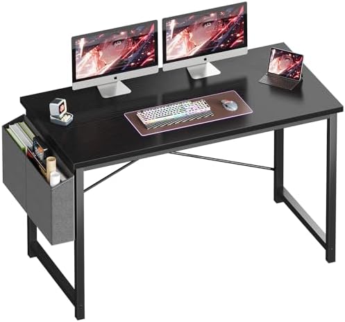 OLIXIS Computer Desk 40 Inch Home Office Desks for Small Spaces  Gaming Writing Study Work Table with Storage Bag and Headphone Hook for Bedroom  Rustic Brown