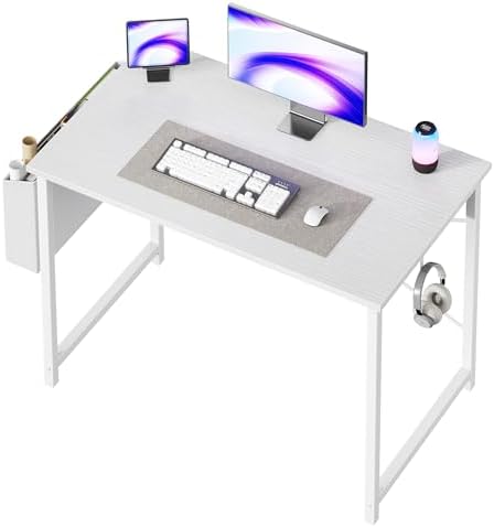 OLIXIS Computer Desk 40 Inch Home Office Desks for Small Spaces  Gaming Writing Study Work Table with Storage Bag and Headphone Hook for Bedroom  Rustic Brown