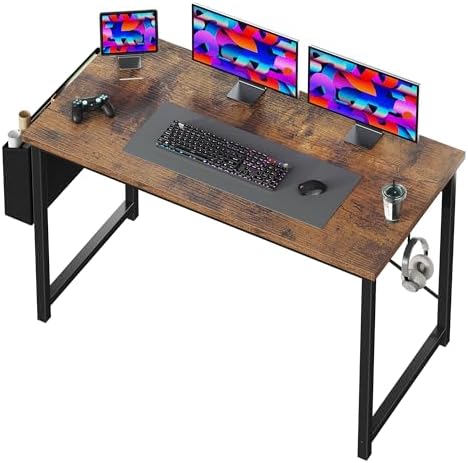 OLIXIS Computer Desk 40 Inch Home Office Desks for Small Spaces  Gaming Writing Study Work Table with Storage Bag and Headphone Hook for Bedroom  Rustic Brown