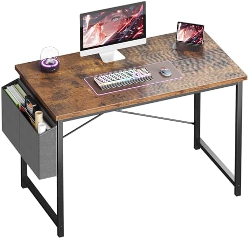 OLIXIS Computer Desk 40 Inch Home Office Desks for Small Spaces  Gaming Writing Study Work Table with Storage Bag and Headphone Hook for Bedroom  Rustic Brown
