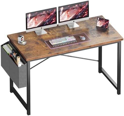 OLIXIS Computer Desk 40 Inch Home Office Desks for Small Spaces  Gaming Writing Study Work Table with Storage Bag and Headphone Hook for Bedroom  Rustic Brown